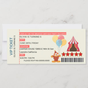 GREATEST 5TH Birthday Party Circus THEME VIP PASS