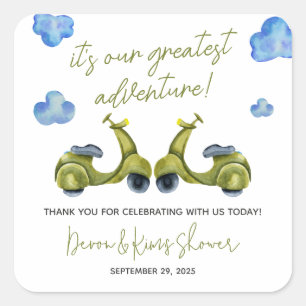 Greatest Adventure, Scooter, Couples Bridal Shower Square Sticker