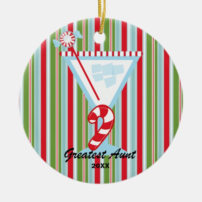 Greatest Aunt Martini Glass Christmas Ornament (Front)