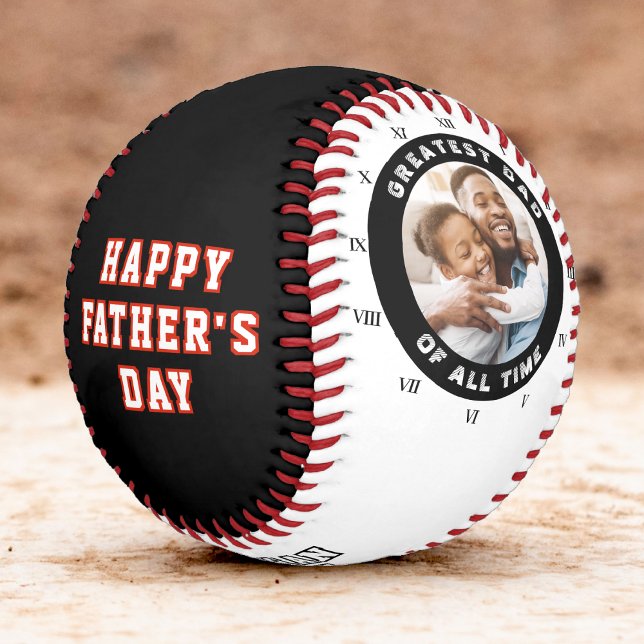 Greatest Dad of All Time GOAT Clock Father's Day Baseball (black and red clock face greatest dad of all time father's day photo baseball)