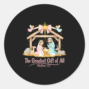 Greatest Gift Of All Matthew 1_21 Coquette Christm Classic Round Sticker