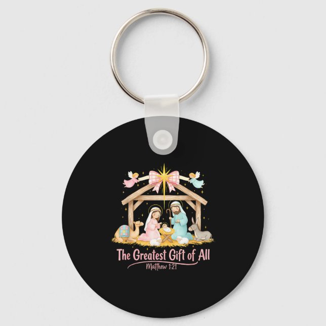 Greatest Gift Of All Matthew 1_21 Coquette Christm Keychain (Front)
