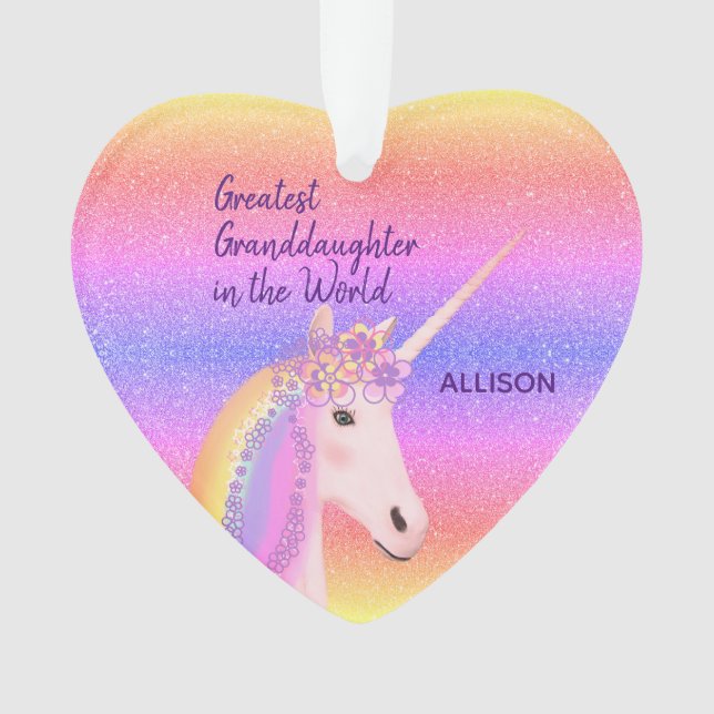 Greatest Granddaughter Unicorn Personalized Ornament (Front)