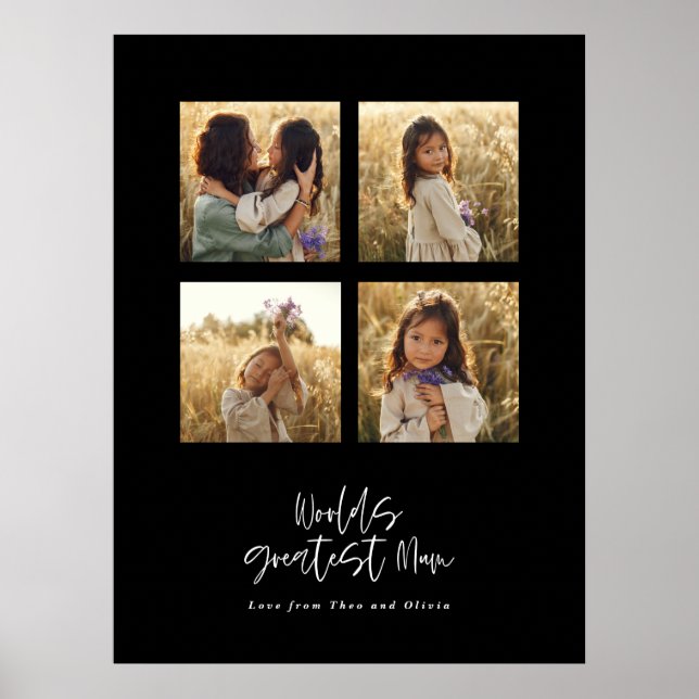 Greatest Mum multi photo elegant stylish black Poster (Front)