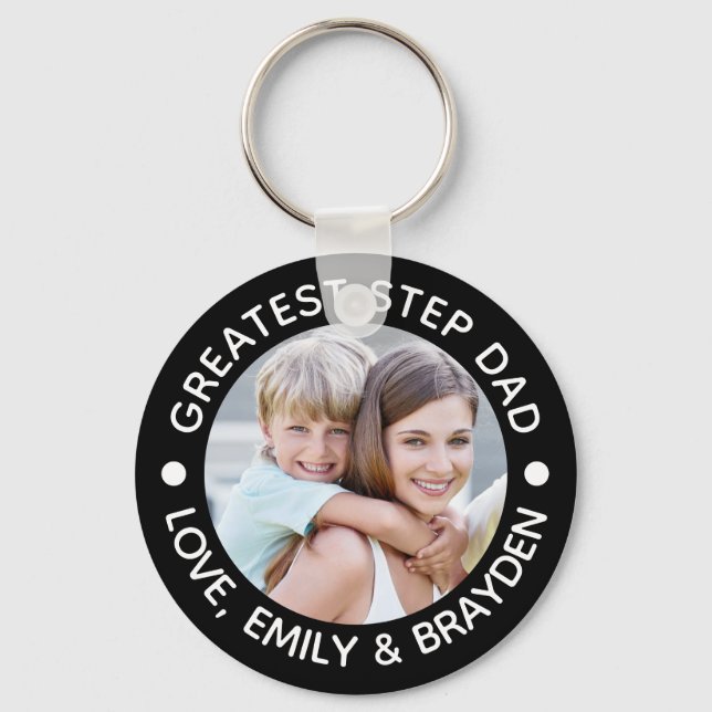 GREATEST STEP DAD Photo Your Colour Personalized Keychain (Front)