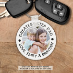 GREATEST STEPDAD Black Photo Personalized Keychain<br><div class="desc">Create a personalized greatest stepdad keychain with photo and editable title GREATEST STEPDAD with custom black text beneath the photo. PHOTO TIP: For fastest/best results, choose a photo with the subject in the middle and/or pre-crop it to a square shape BEFORE uploading. Contact the designer via Zazzle Chat or makeitaboutyoustore@gmail.com...</div>