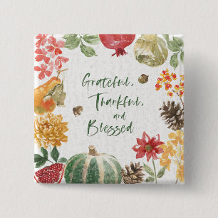 Greatful, Thankful, and Blessed Harvest 2 Inch Square Button
