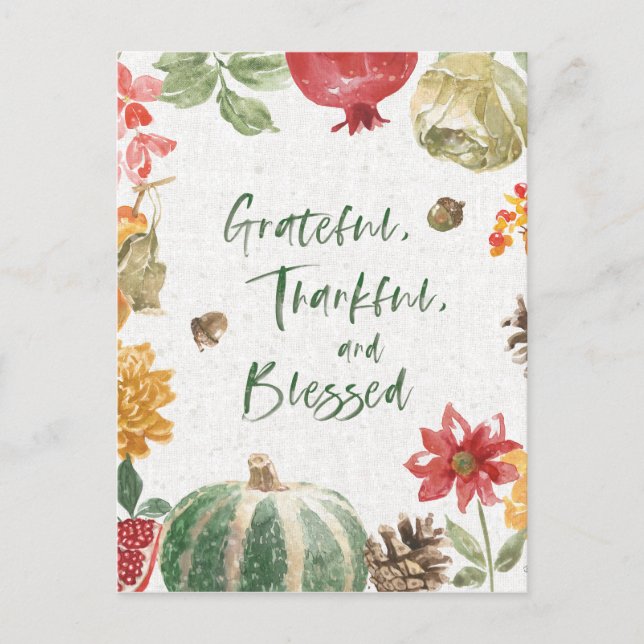 Greatful, Thankful, and Blessed Harvest Holiday Postcard (Front)