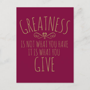 Greatness in giving slogan postcard