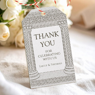 Grecian temple with elegant stone columns toga gift tags