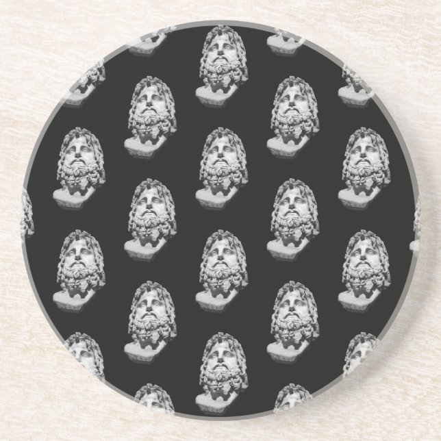 Greco Roman Marble Bust Classical Black and White  Coaster (Front)