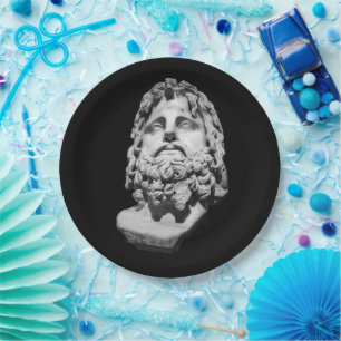 Greco Roman Marble Bust Classical Black and White Paper Plate