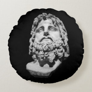 Greco Roman Marble Bust Classical Black and White Round Pillow