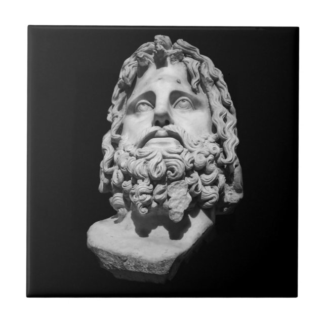 Greco Roman Marble Bust Classical Black and White  Tile (Front)