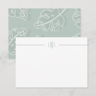 Gree Monstera Leaf Minimal Monogram Note Card 