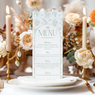 Gree Toile Floral Vintage Bridal Shower Welcome Menu