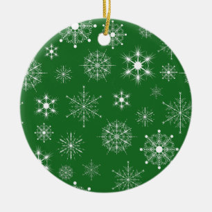Gree & White Assorted Christmas Snowflakes Pattern Ceramic Ornament