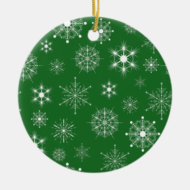 Gree & White Assorted Christmas Snowflakes Pattern Ceramic Ornament (Front)