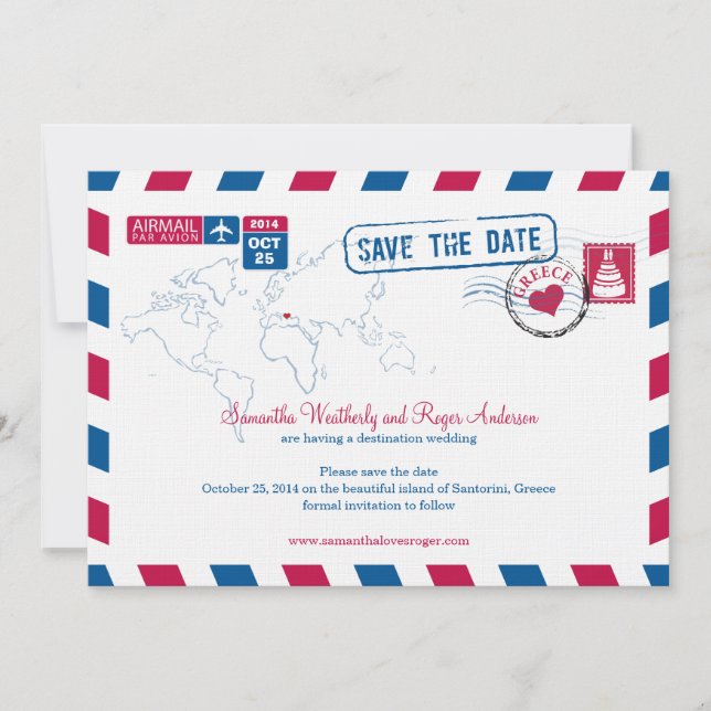 Greece Air Mail Wedding Save The Date (Front)