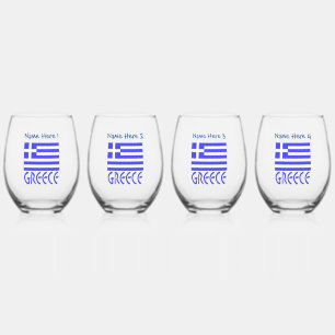 Greece and Greek Flag Blue Personalization Stemless Wine Glass
