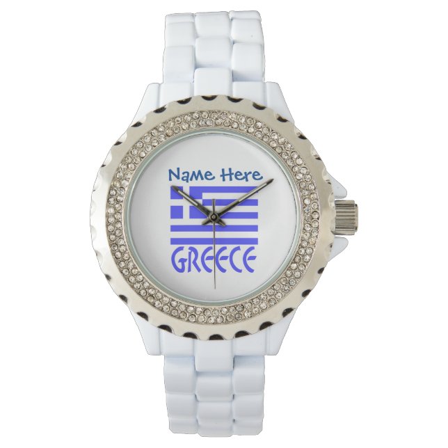 Greece and Greek Flag Blue Personalization  Watch (Front)