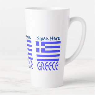 Greece and Greek Flag Blue Personalize Three Sides Latte Mug