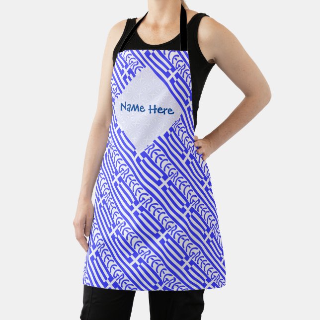 Greece and Greek Flag Tiled Blue Personalization  Apron (Insitu)