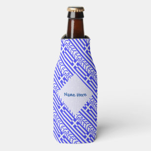Greece and Greek Flag Tiled Blue Personalization  Bottle Cooler