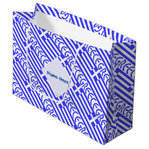 Greece and Greek Flag Tiled Blue Personalization  Large Gift Bag