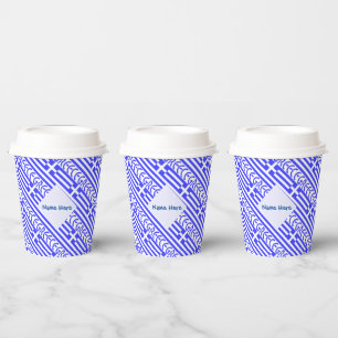 Greece and Greek Flag Tiled Blue Personalization Paper Cups