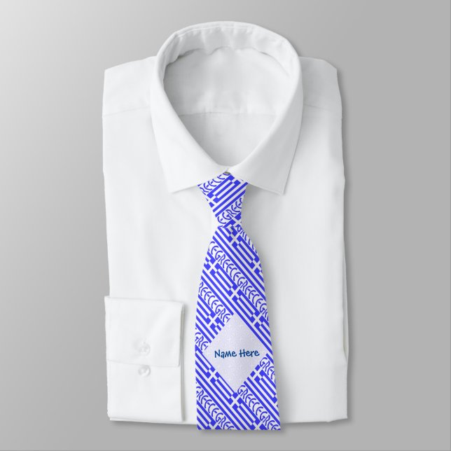 Greece and Greek Flag Tiled Blue Personalization  Tie (Tied)