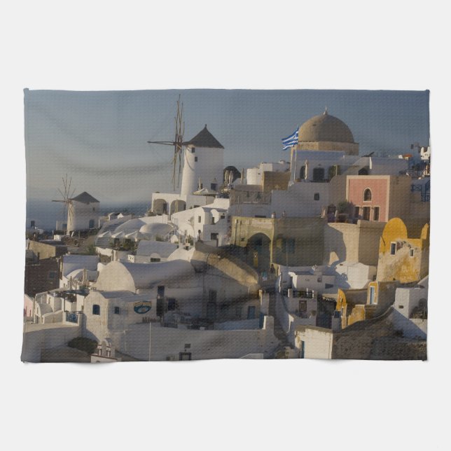 Greece and Greek Island of Santorini town of Oia Kitchen Towel (Horizontal)