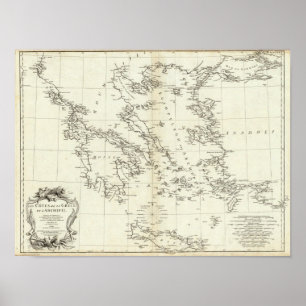 Greece and Turkey Engraved Map Poster