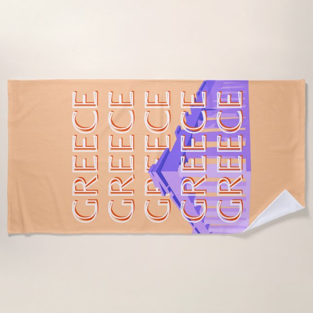 Greece, Athens Travel Art, Orange Beach Towel (Front)