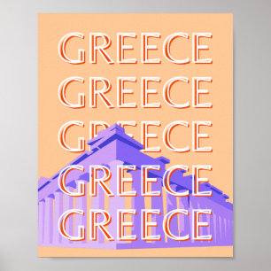 Greece, Athens Travel Art, Orange Poster