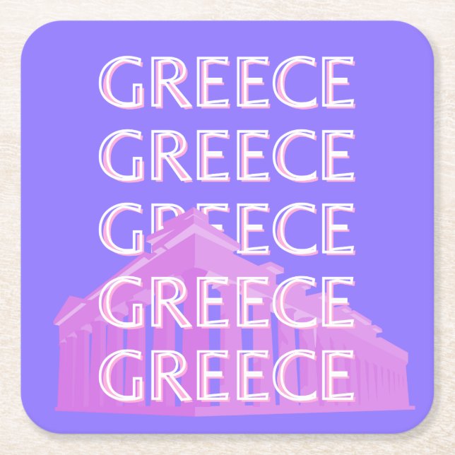 Greece, Athens Travel Art, Retro Travel Art Square Paper Coaster (Front)