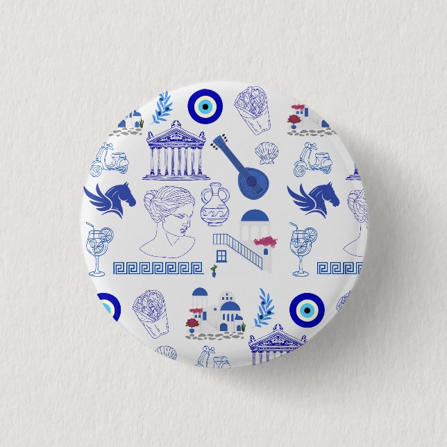 Greece Blue and White 1 Inch Round Button (Front)