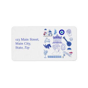 Greece Blue and White Address Label