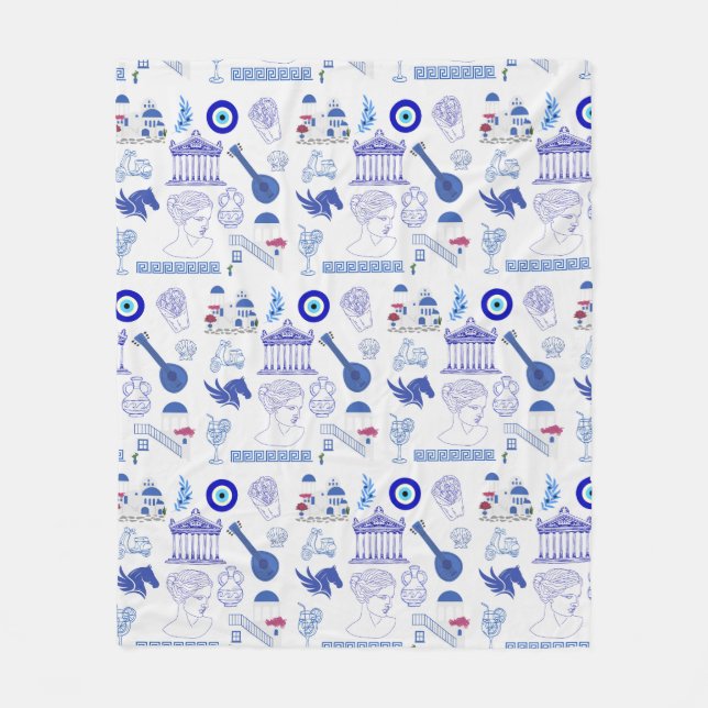 Greece Blue and White Fleece Blanket (Front)