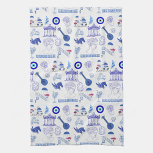 Greece Blue and White Kitchen Towel