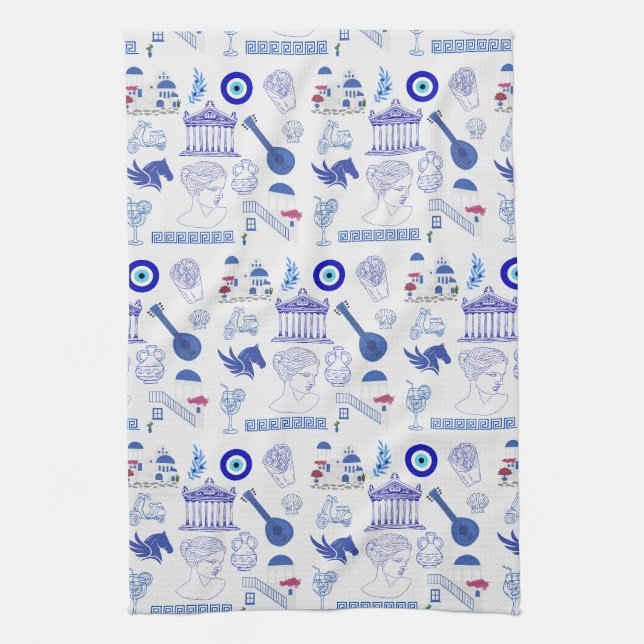 Greece Blue and White Kitchen Towel (Vertical)