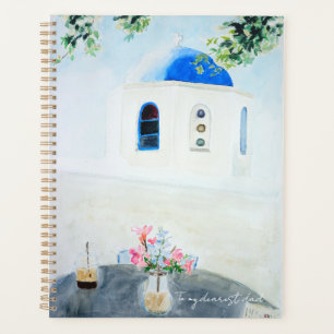 Greece blue church ink and watercolor planner