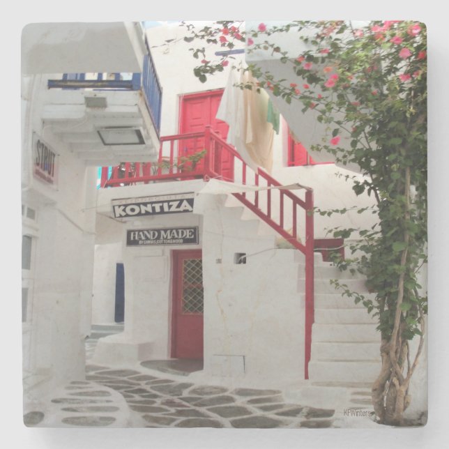 Greece Blue Door Series 9 Stone Coaster (Front)