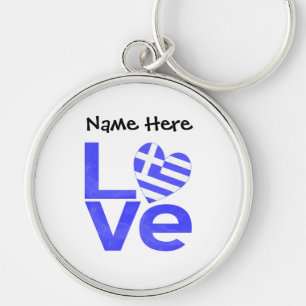 Greece Blue LOVE Heart Flag Personalized  Keychain