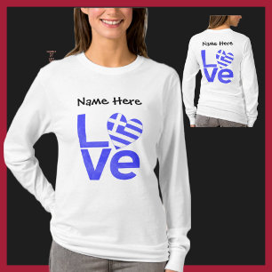 Greece Blue LOVE Heart Flag Personalized  T-Shirt