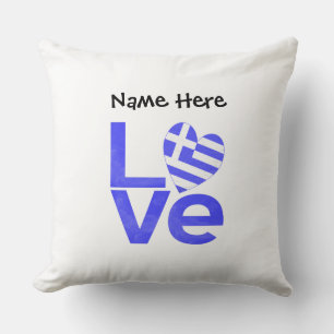 Greece Blue LOVE Heart Flag Personalized Throw Pillow
