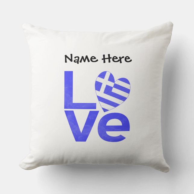 Greece Blue LOVE Heart Flag Personalized  Throw Pillow (Front)