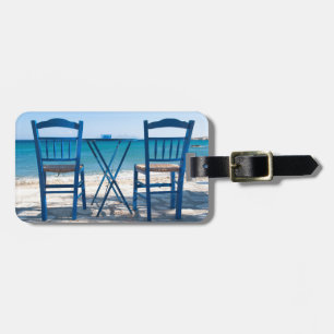 Greece blue Taverna travel photo Luggage Tag