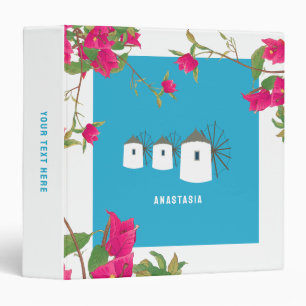 Greece Bougainvillea Greek Island Windmills Name Binder