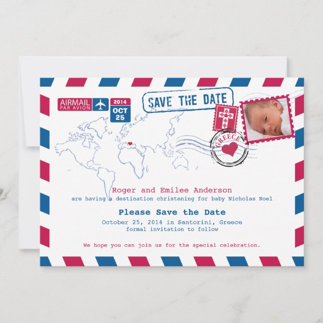 Greece Christening Baptism Save the Date (Front)